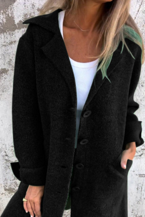 Amara - Manteau mi-long boutonné avec poches et col à revers pour femme