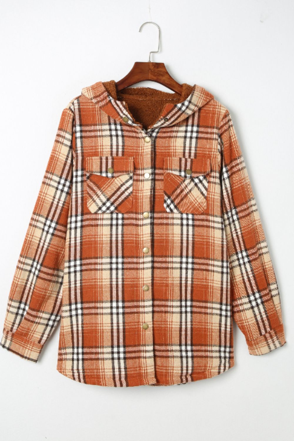 Mira - Veste à carreaux boutonnée avec capuche et manches longues pour femme