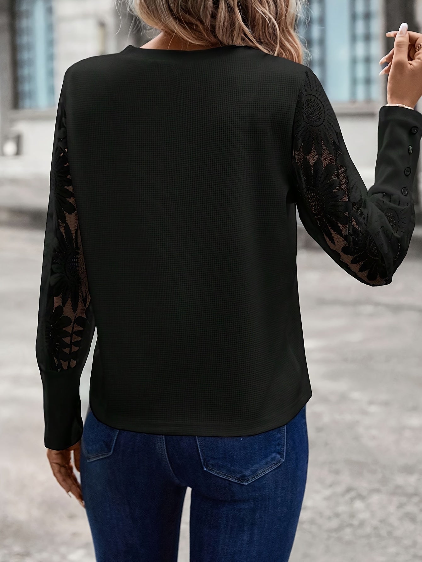 Lorain - Blouse en Dentelle Fleurie Chic et Stylée Automne pour Femmes