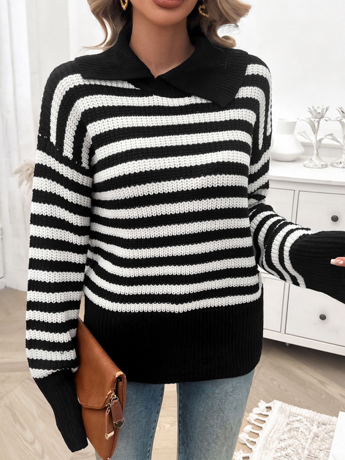 Avery - Pull rayé à col et manches longues pour femme