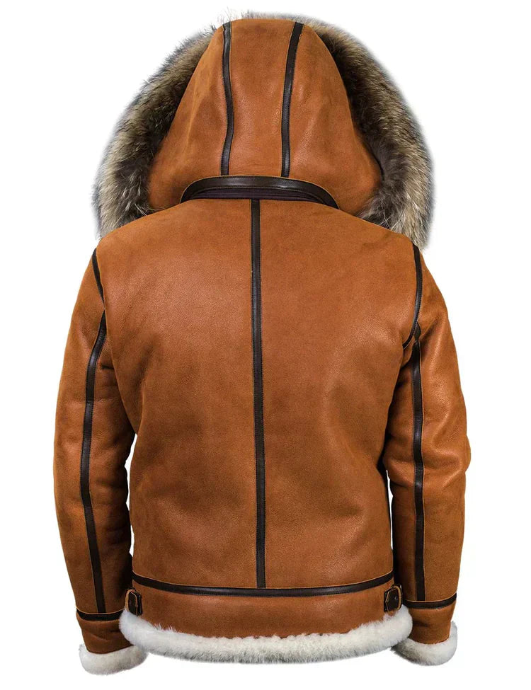 Meti - veste en peau de mouton avec capuche en fourrure