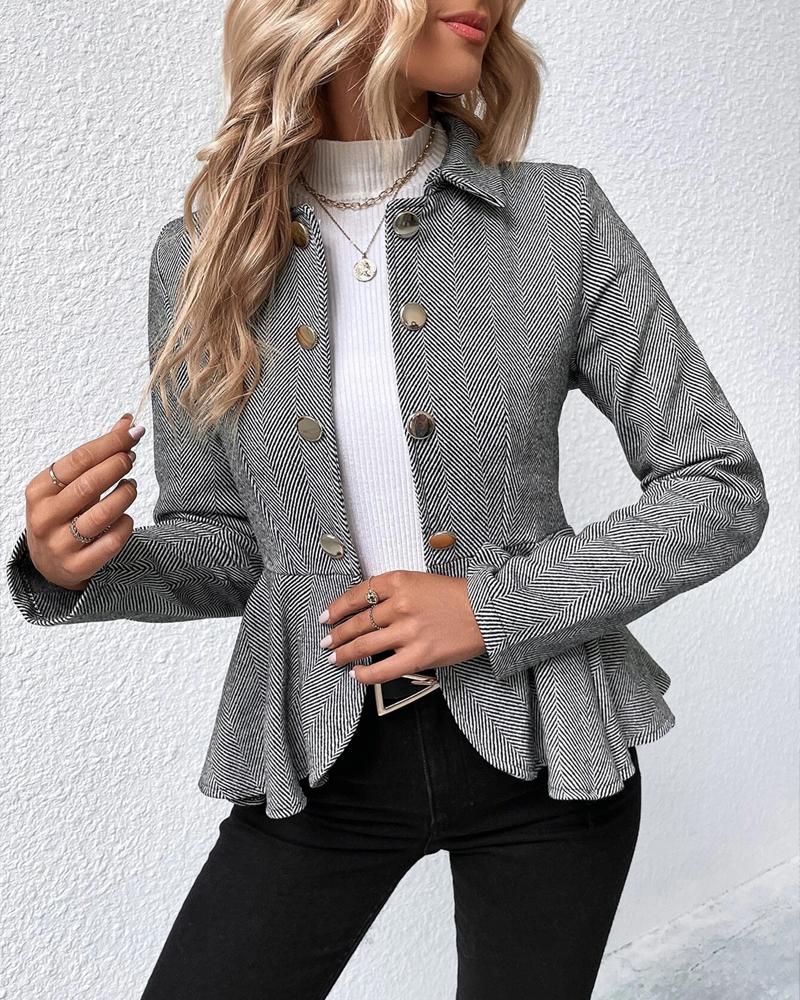 Blazer à Rayures avec Boutons et Ourlet Volant, Coupe Slim Élégante
