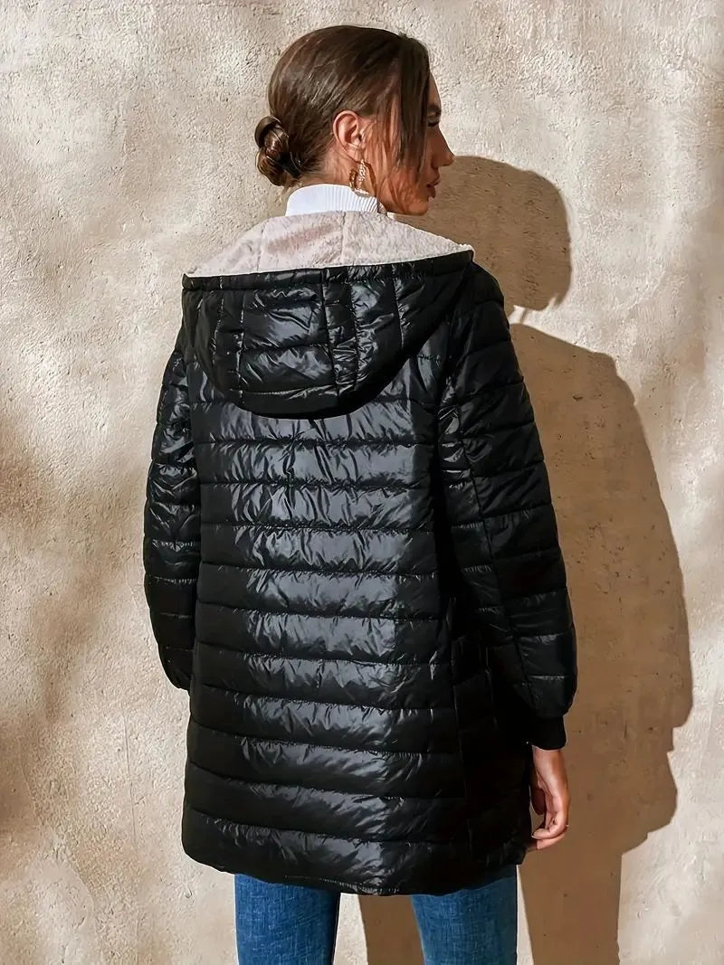 Carole - Veste Matelassée Ample à Capuche Doublée en Fleece