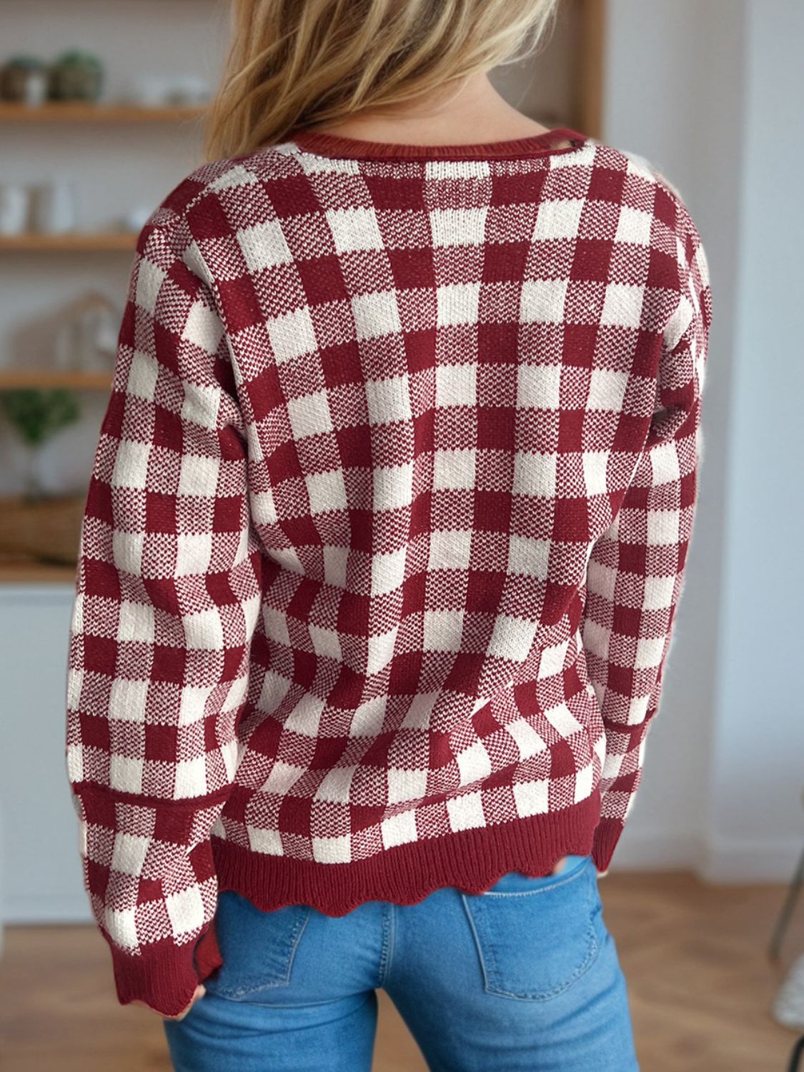 Ava - Cardigan à carreaux avec col en V et boutons pour femme