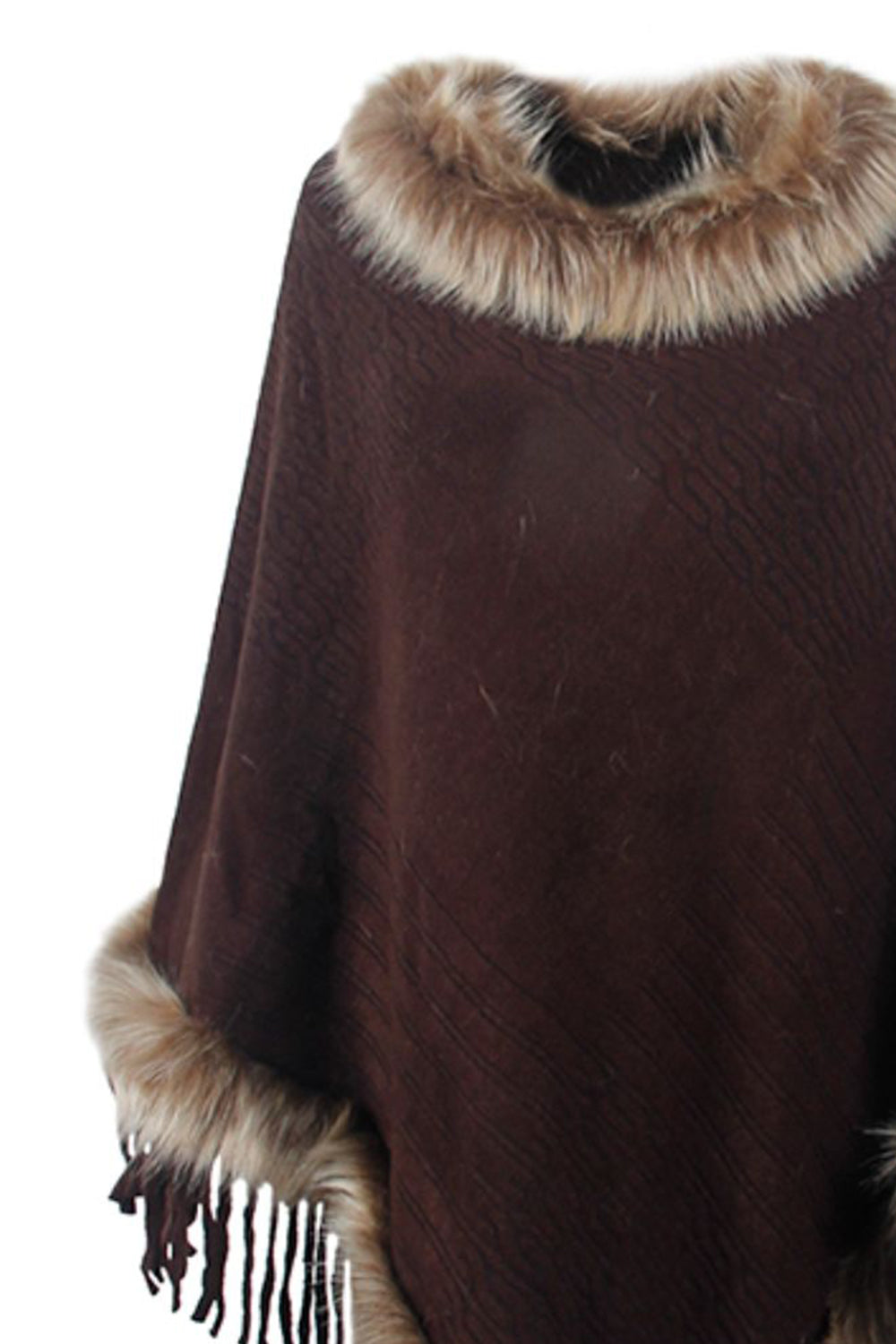 Sofia - Poncho à franges avec bordure en fausse fourrure pour femme