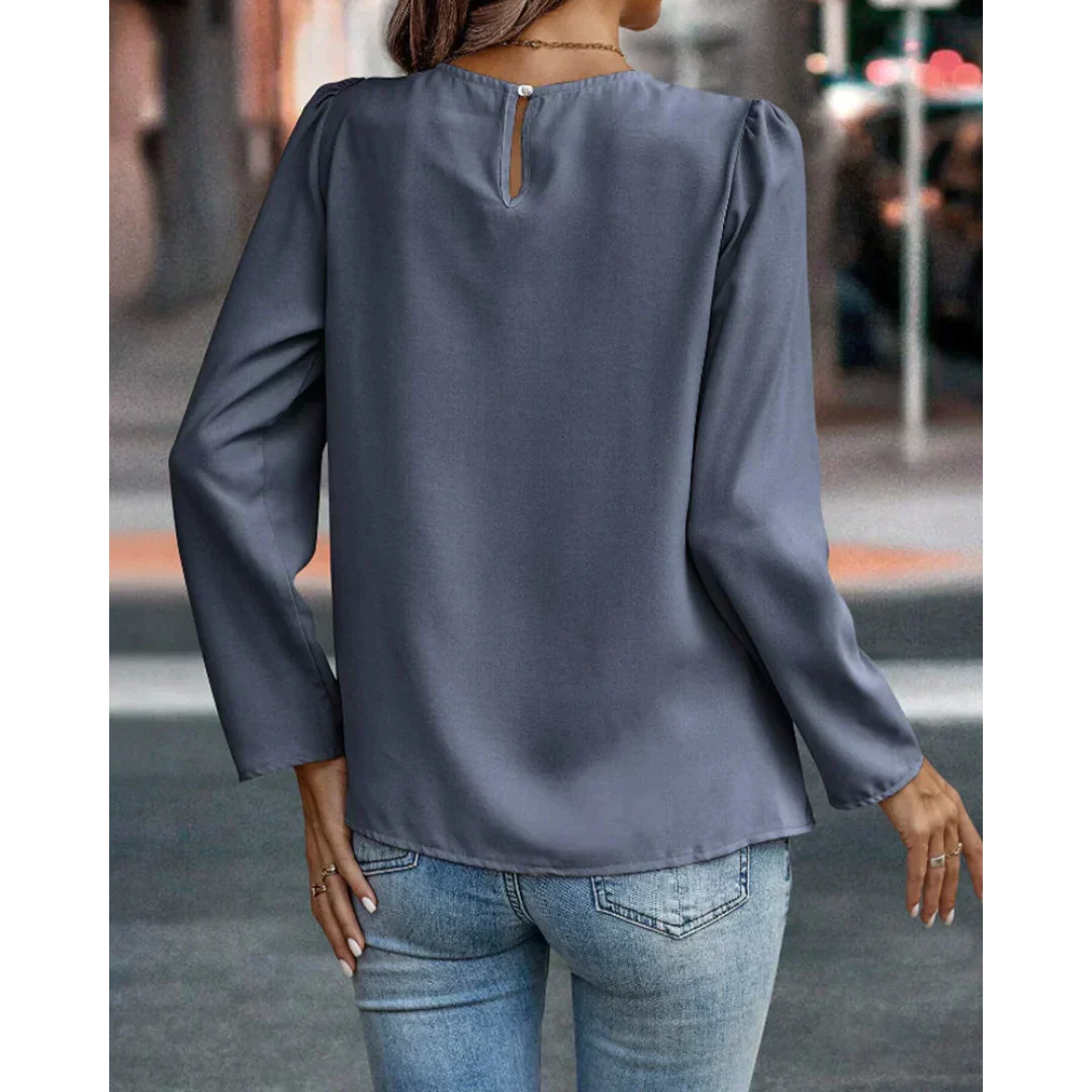 Lina - Blouse Plissée Bleue avec Manches Bouffantes pour Femmes