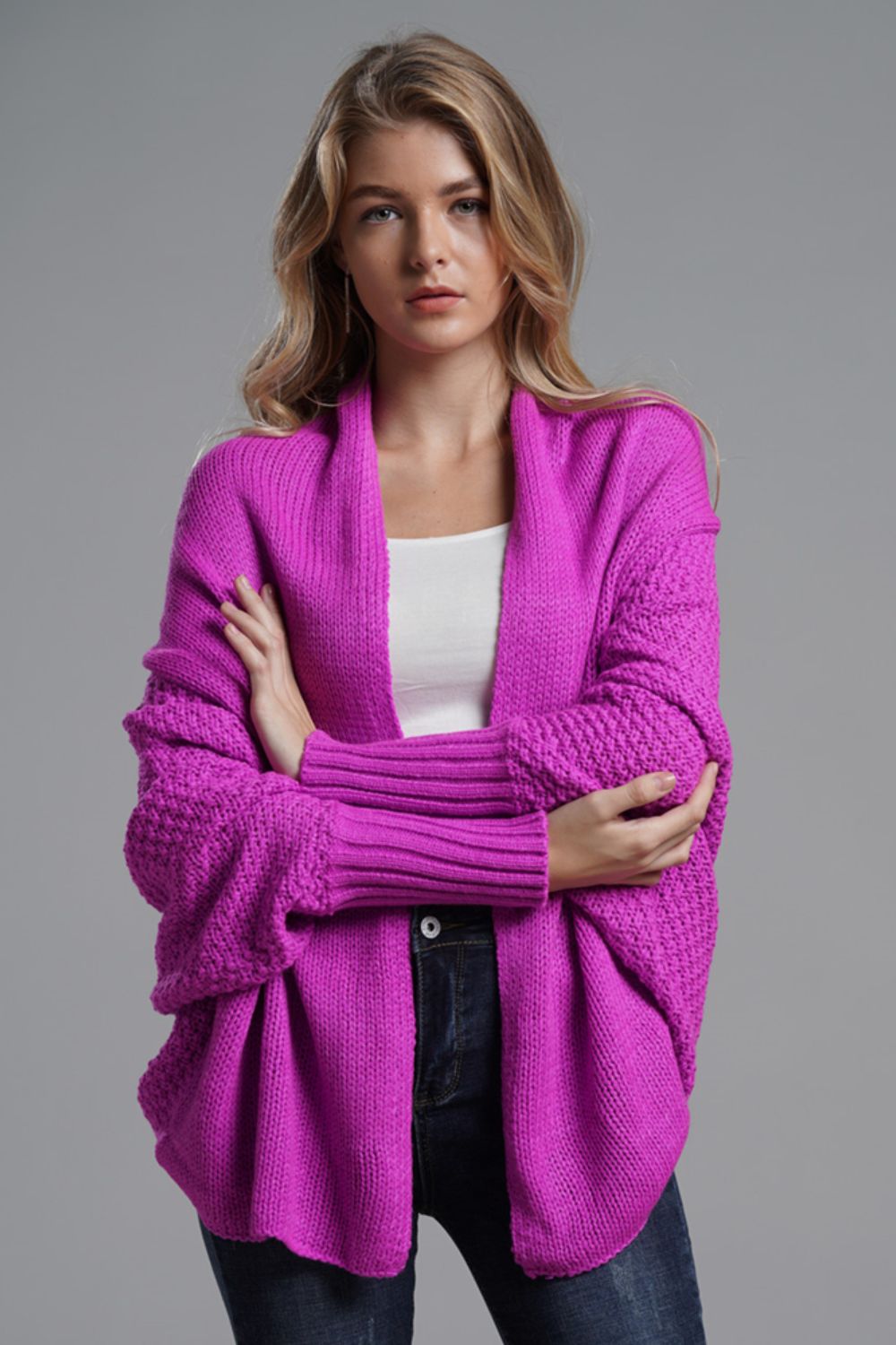 Liana - Long cardigan ouvert avec manches dolman pour femme