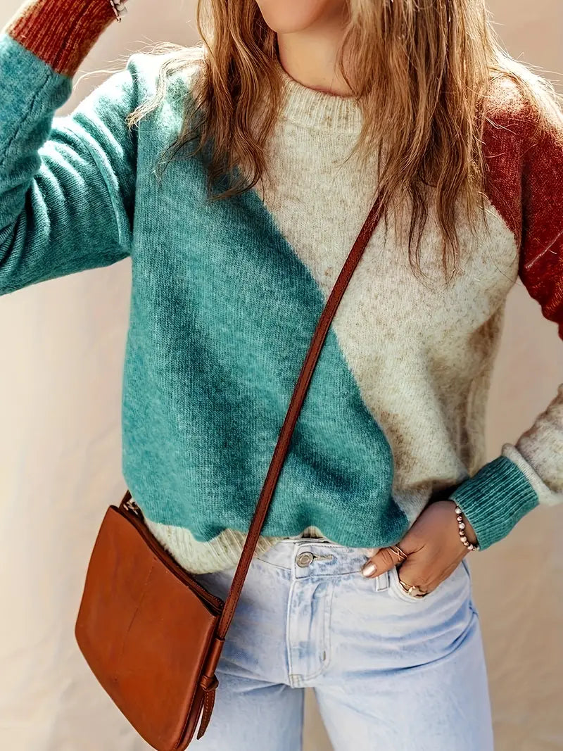Nina - Vert Pull avec Design Color Block pour Femmes