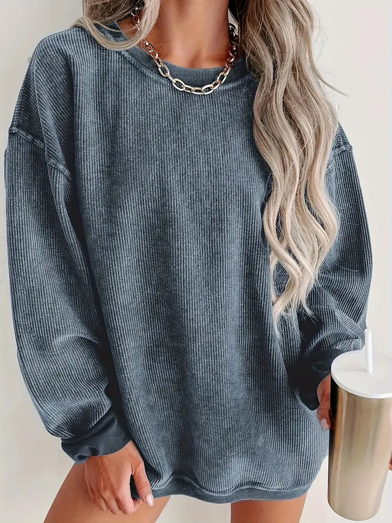 Eva - Bleu-gris Pull en Velours Côtelé Tendance pour Femmes