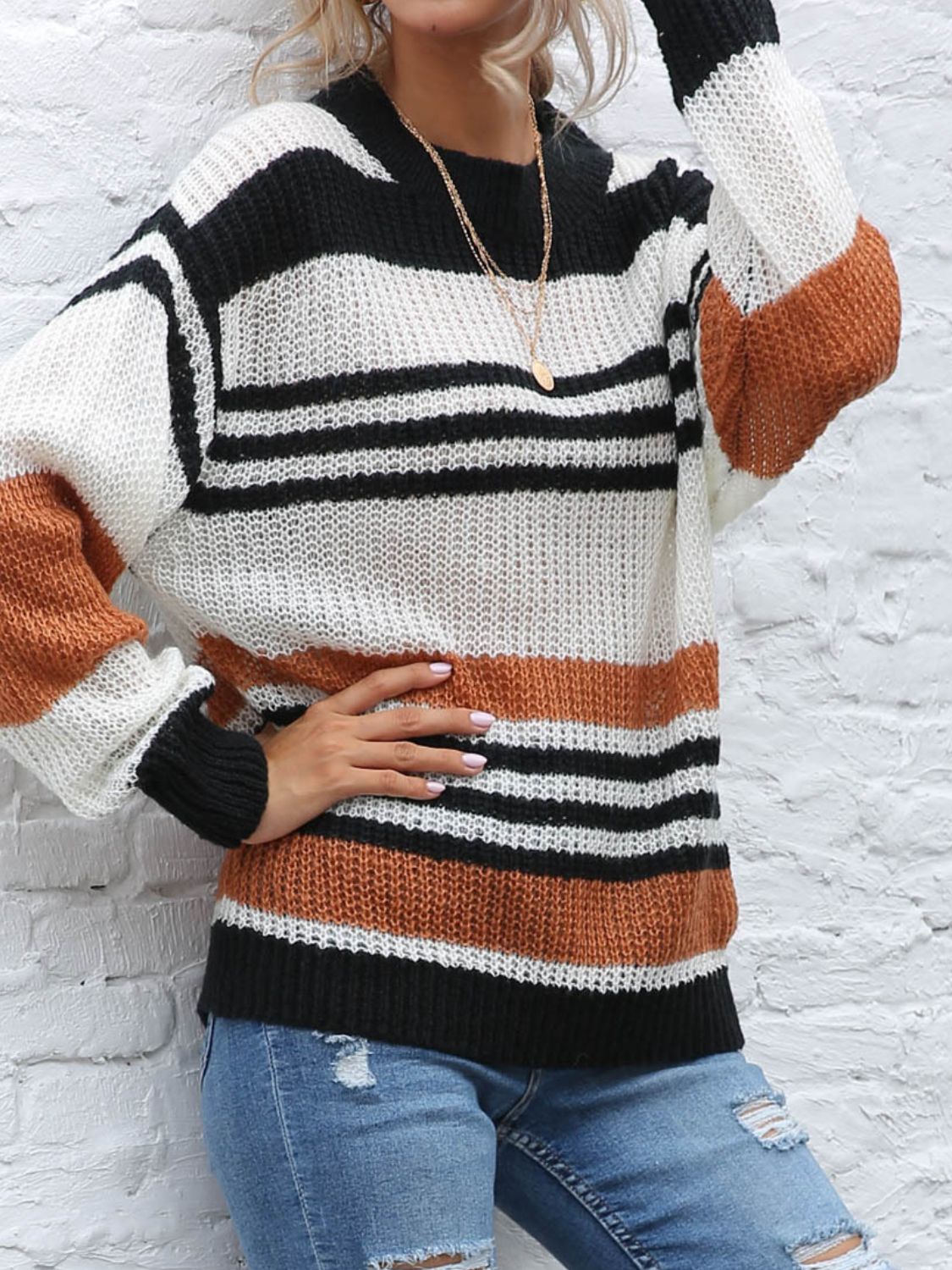 Sophia - Pull rayé à col rond et manches longues pour femme