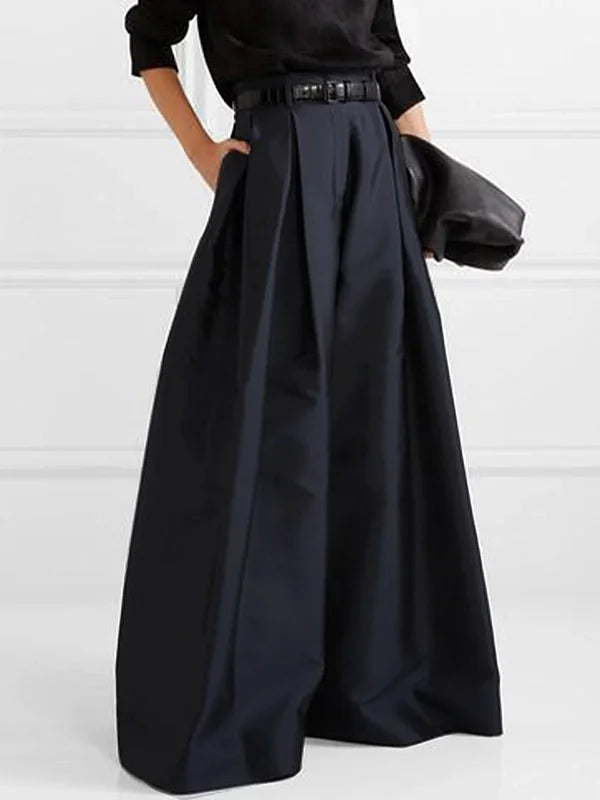 Pantalons Amples Taille Haute en Couleur Unie pour un Style Élégant
