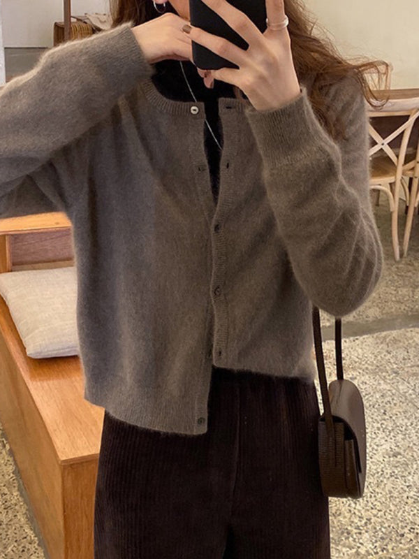 Cardigan tricoté multicouche à col rond