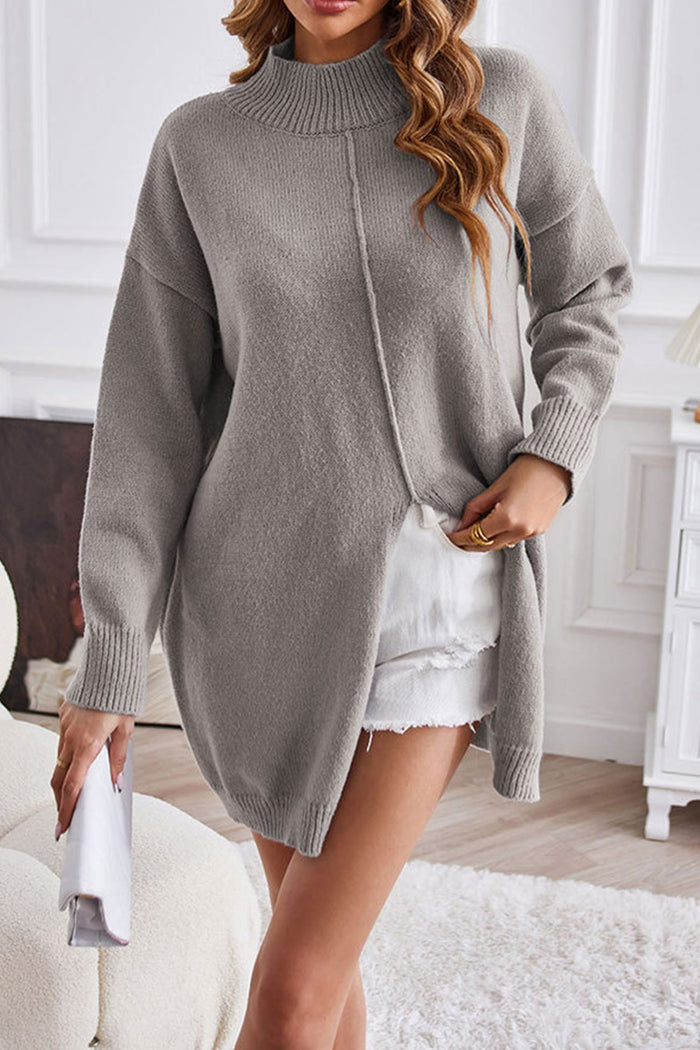 Livia - Pull tendance avec fentes avant et col montant pour femme