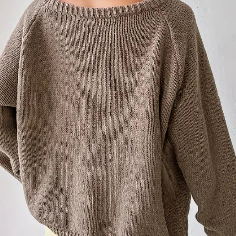 Sophia - Marron Pull à Col Rond avec Manches Raglan pour Femmes