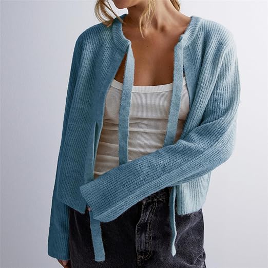 Eva - Cardigan en maille ample avec manches longues et lacets pour femme