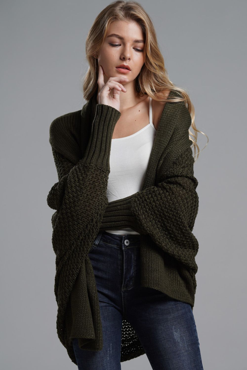 Liana - Long cardigan ouvert avec manches dolman pour femme
