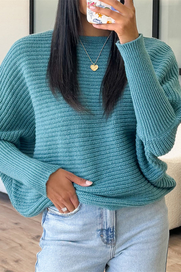 Sophia - Pull en maille avec manches chauve-souris et col rond pour femme