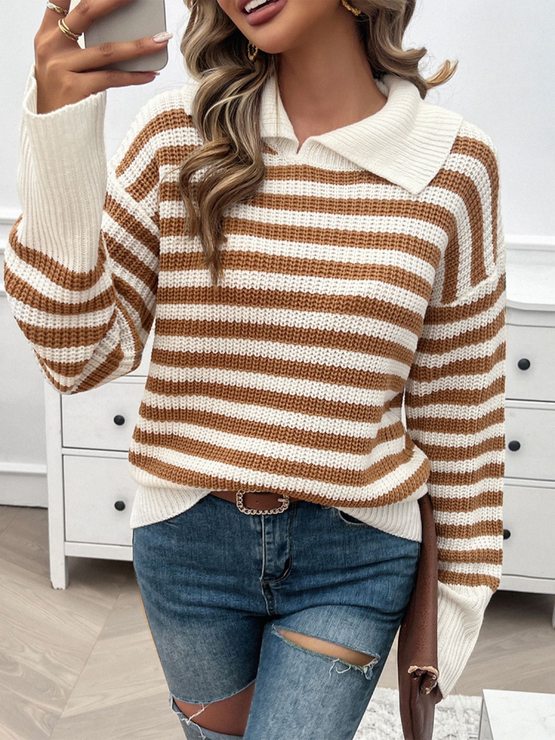 Avery - Pull rayé à col et manches longues pour femme