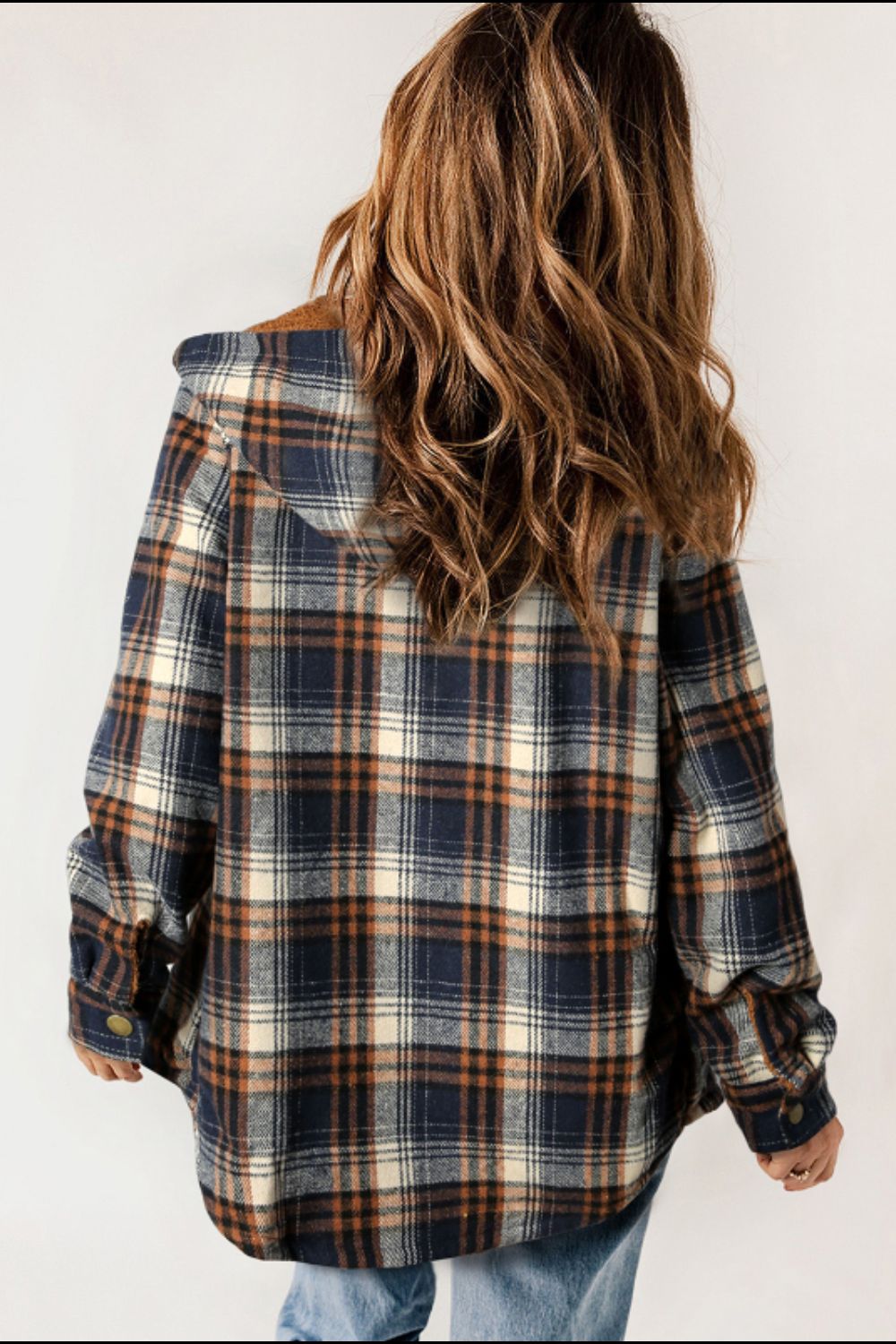 Mira - Veste à carreaux boutonnée avec capuche et manches longues pour femme