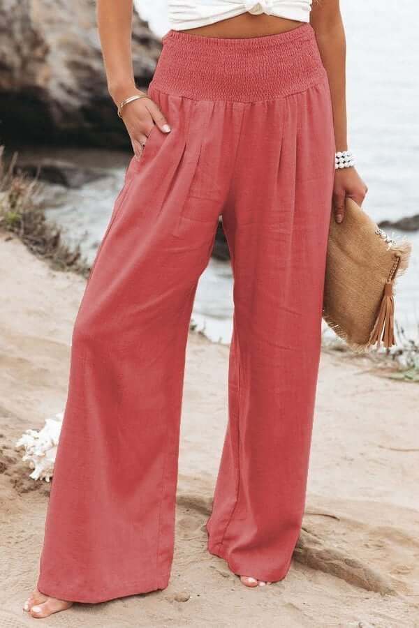 Jasmine - Pantalon décontracté à jambes larges en coton et lin