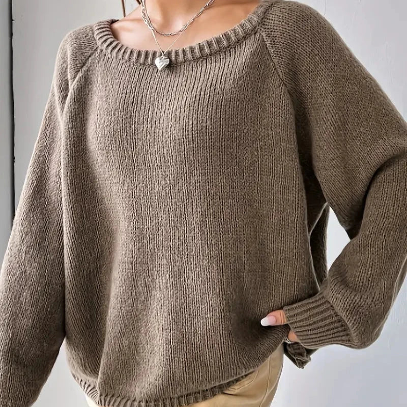 Sophia - Marron Pull à Col Rond avec Manches Raglan pour Femmes