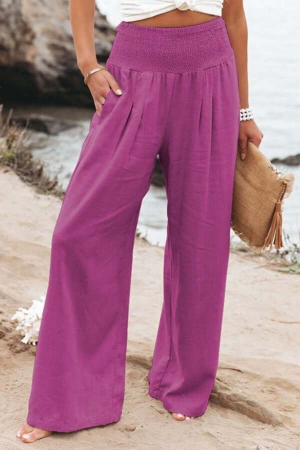 Jasmine - Pantalon décontracté à jambes larges en coton et lin