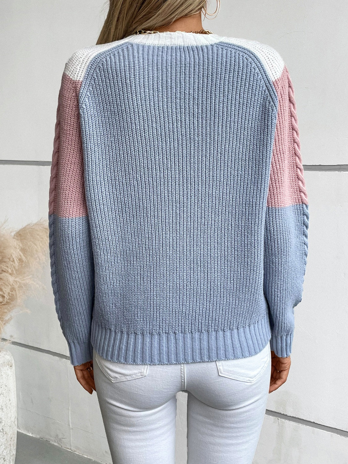 Mila - Pull à manches longues et col rond à blocs de couleurs pour femme