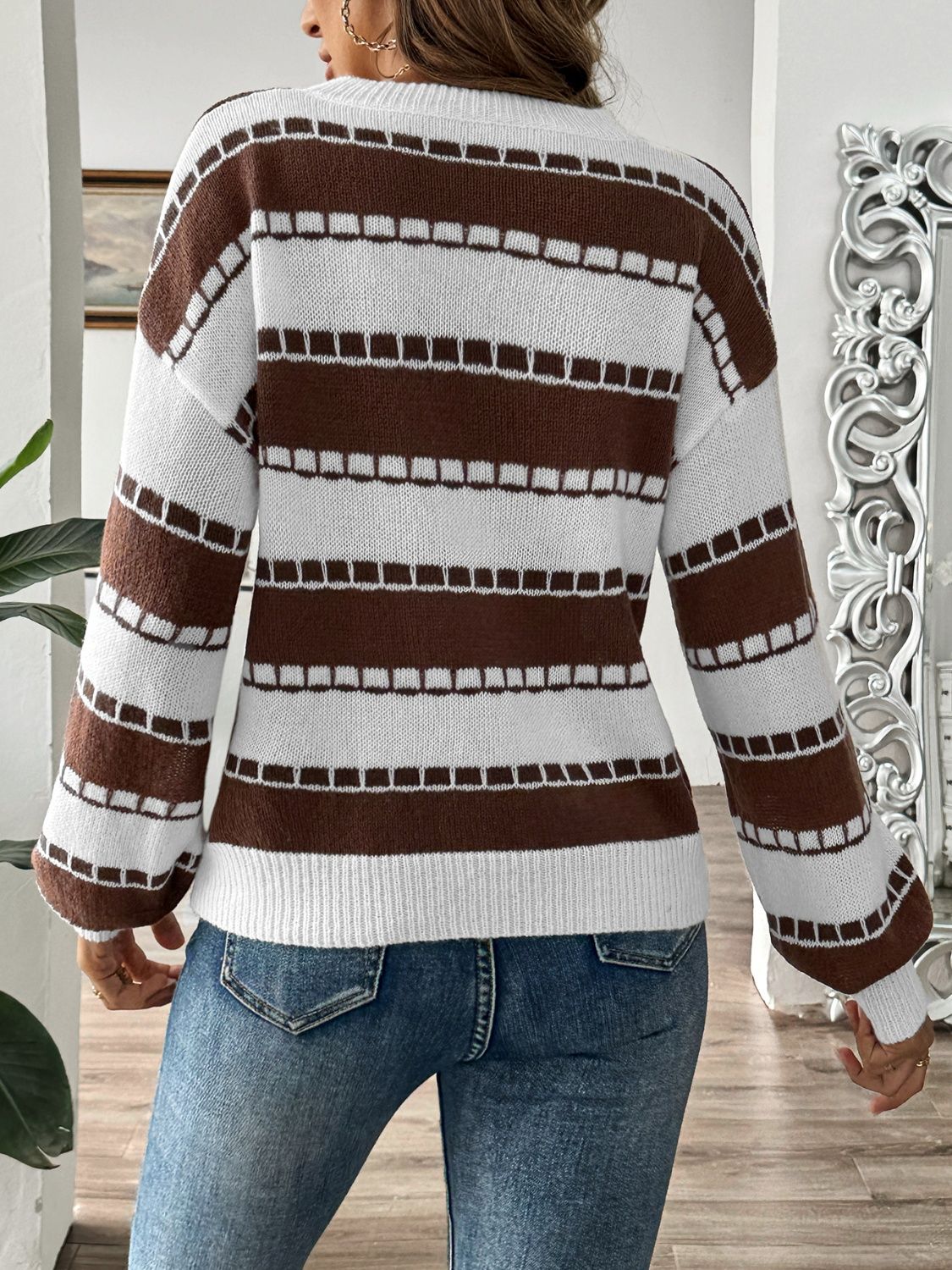 Amelia - Pull rayé à col rond et manches longues pour femme