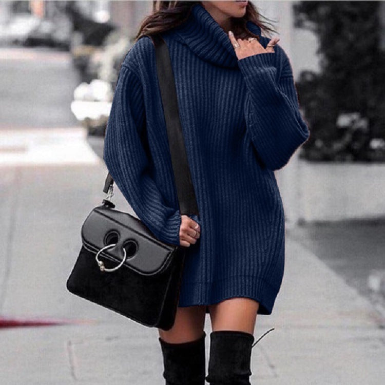 Julie - Robe pull à col roulé à manches longues pour femme