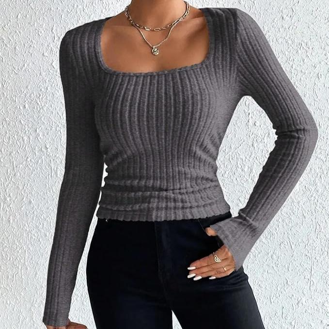 Elena - Gris foncé Haut Slim Tricoté pour Femmes