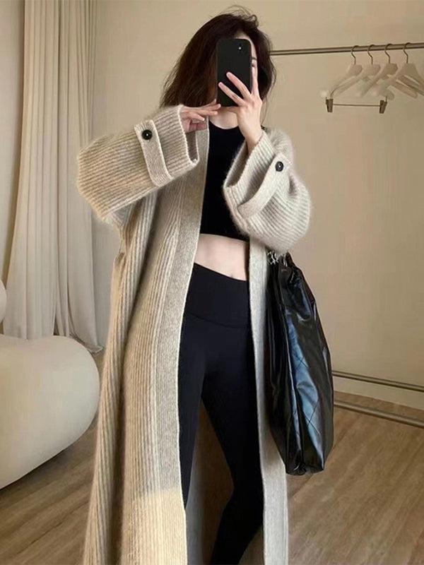 Cardigan en Tricot à Manches Longues et Col V pour un Apparence Urbain