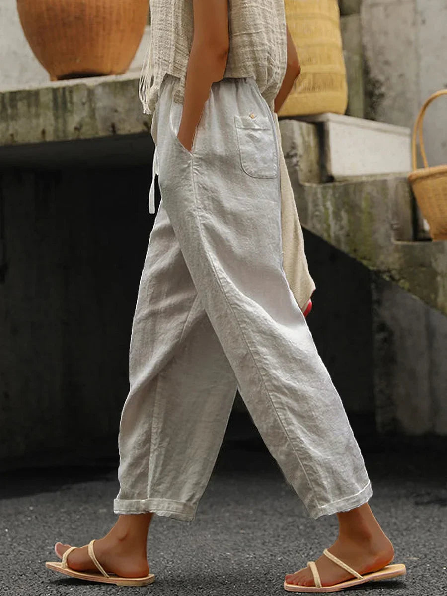 Ginette - Pantalon décontracté en pur coton pour femmes dans une couleur pure élégante