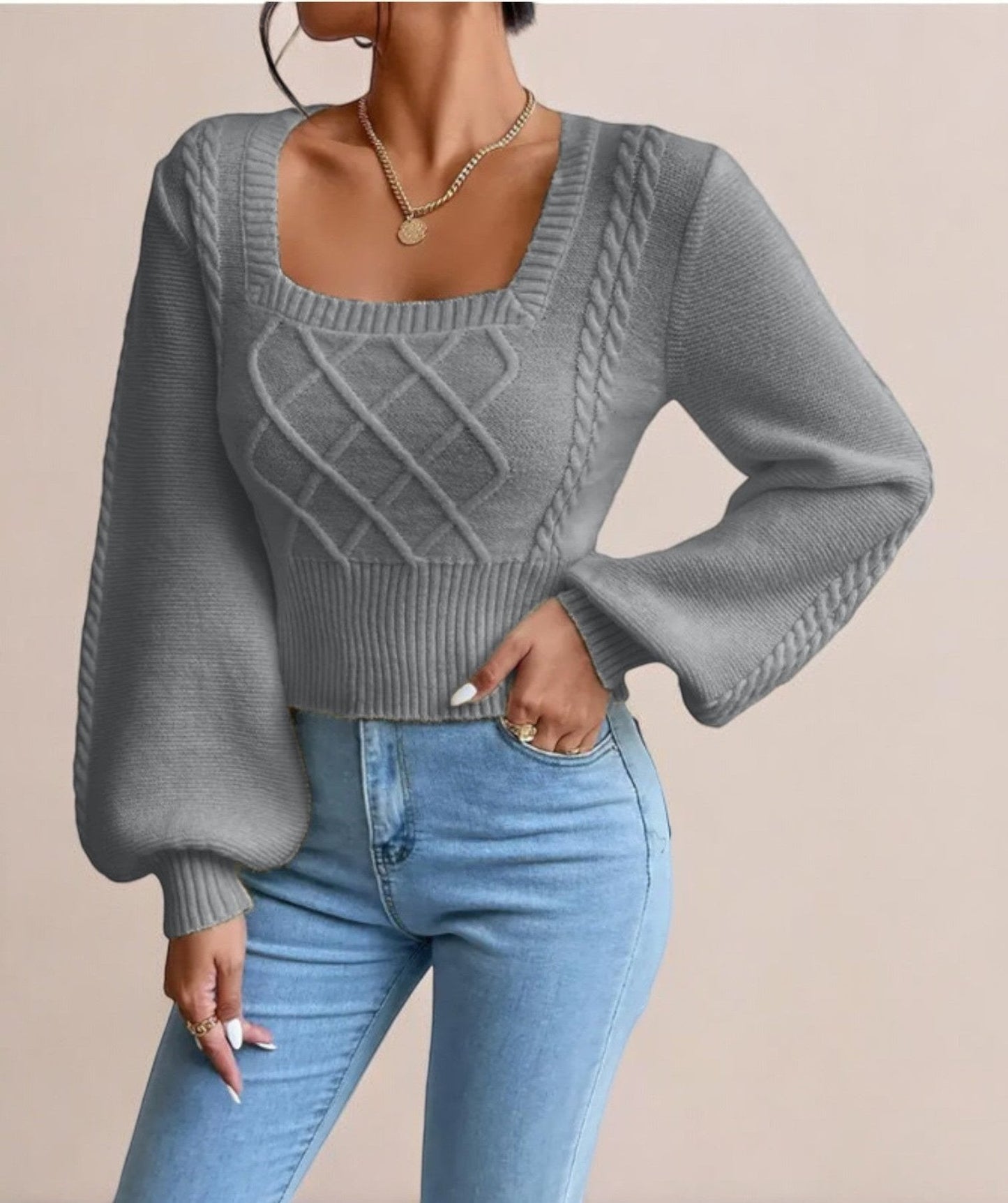 Lily - Pull en maille avec col carré pour femme