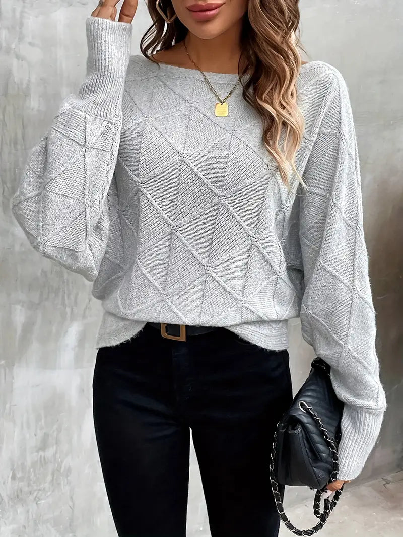 Nora - Gris Pull en maille texturée pour femme