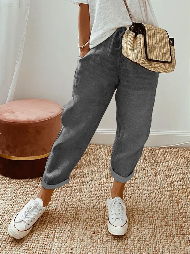 Lidia - Pantalon déchiré décontracté uni