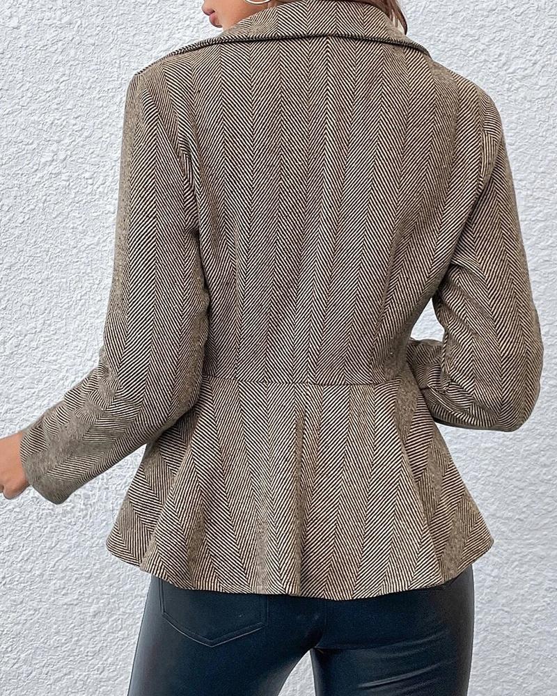 Blazer à Rayures avec Boutons et Ourlet Volant, Coupe Slim Élégante
