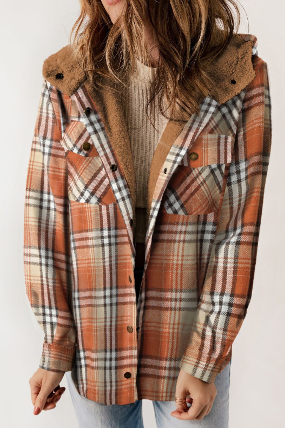 Mira - Veste à carreaux boutonnée avec capuche et manches longues pour femme