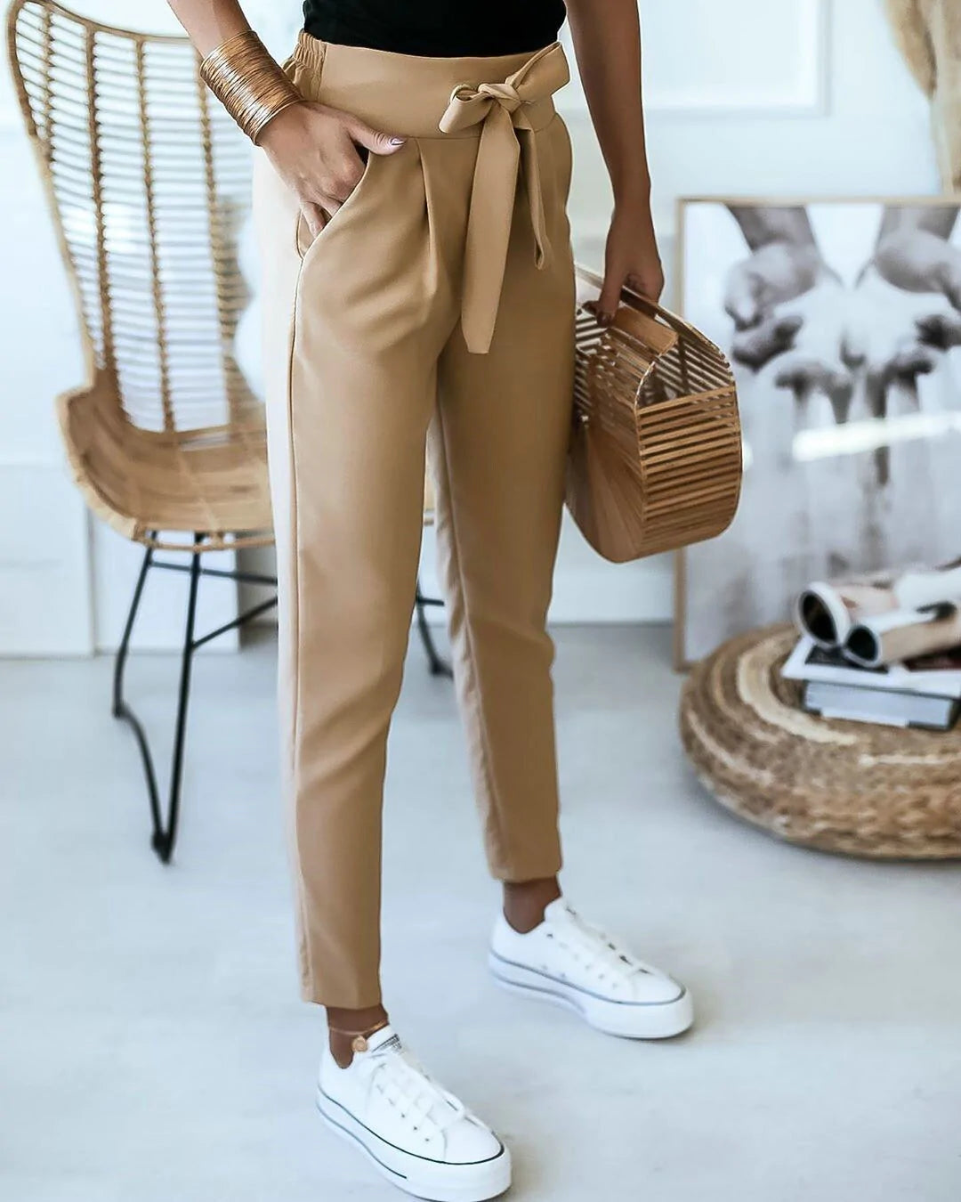 Angelien - Pantalon Décontracté Taille Haute