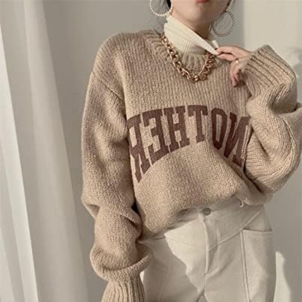 Amy - Pull en tricot avec lettres contrastées