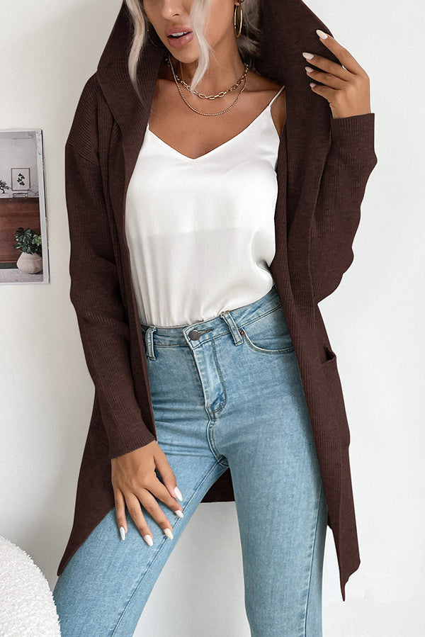 Mira - Cardigan Décontracté Uni à Capuche et Manches Longues avec Poches pour Femme