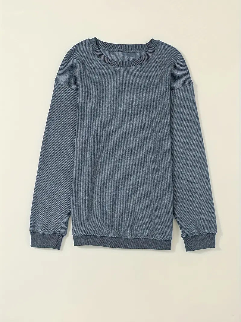 Eva - Bleu-gris Pull en Velours Côtelé Tendance pour Femmes
