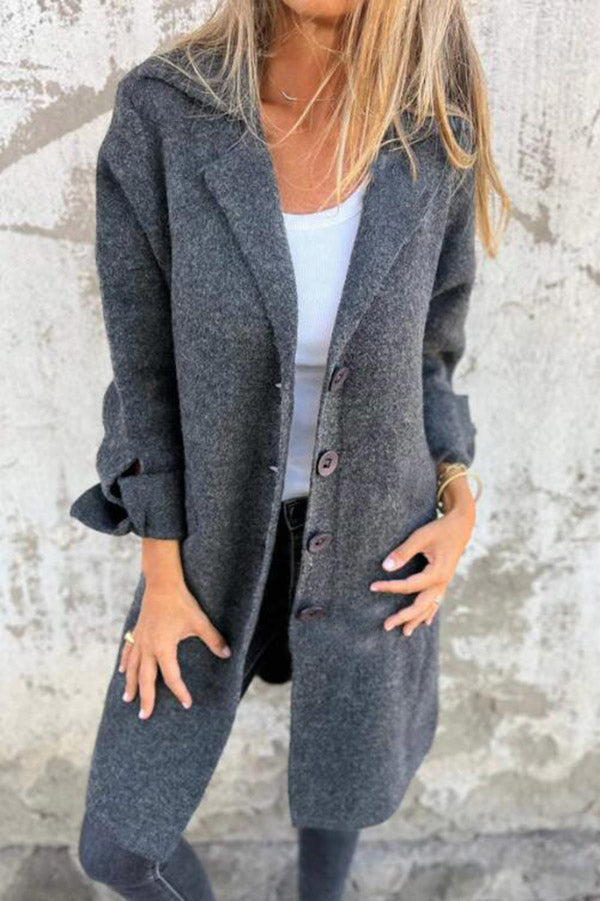 Amara - Manteau mi-long boutonné avec poches et col à revers pour femme