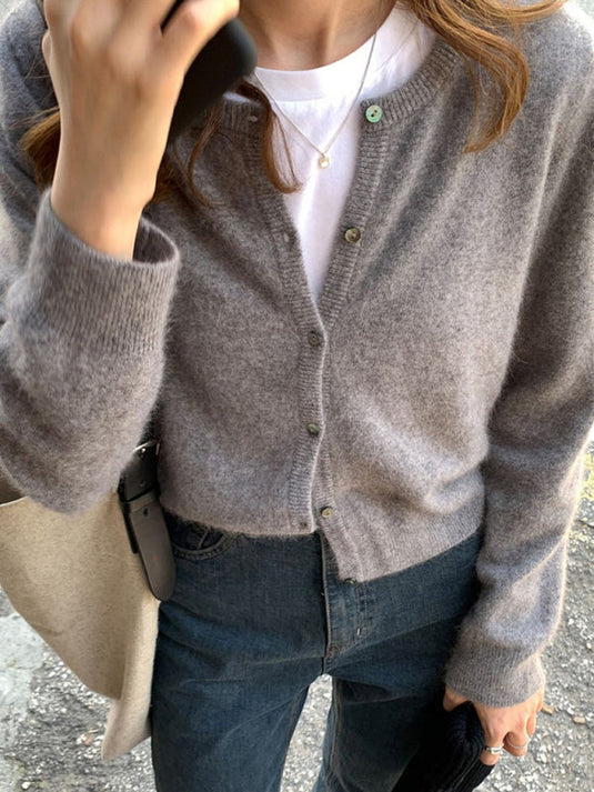 Cardigan tricoté multicouche à col rond