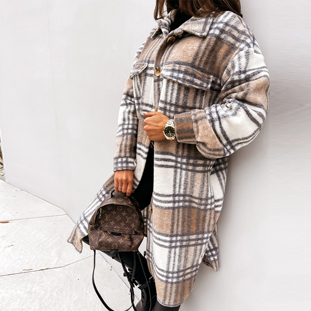 Aoife - Manteau long à carreaux pour femmes