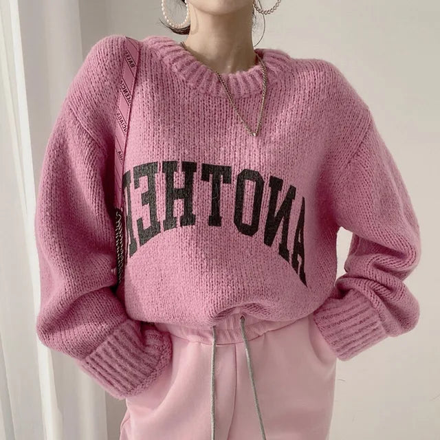 Amy - Pull en tricot avec lettres contrastées