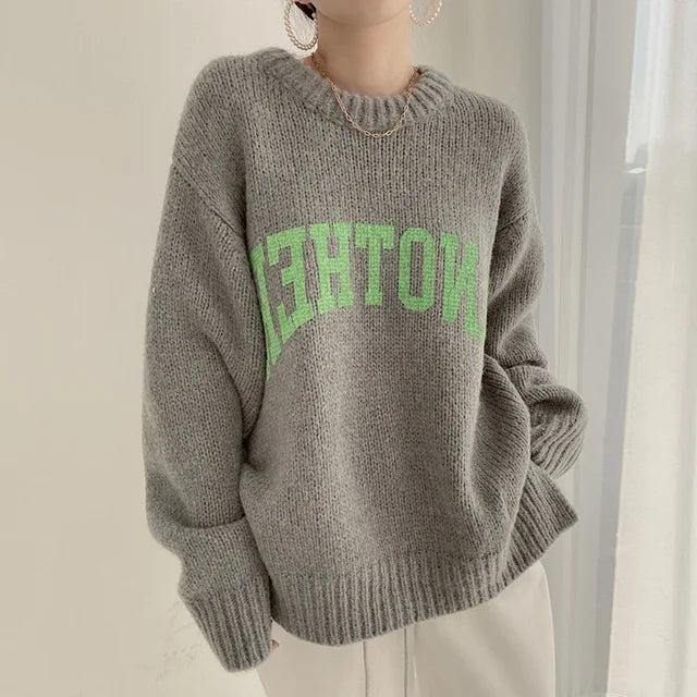 Amy - Pull en tricot avec lettres contrastées