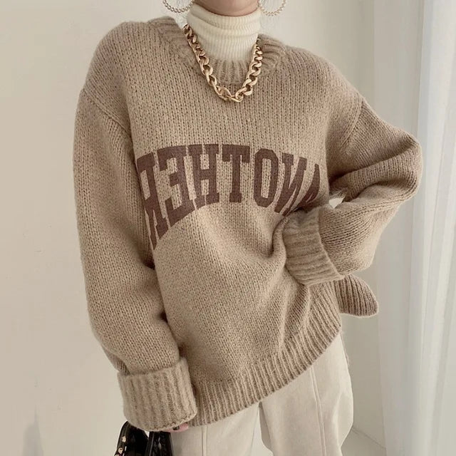 Amy - Pull en tricot avec lettres contrastées