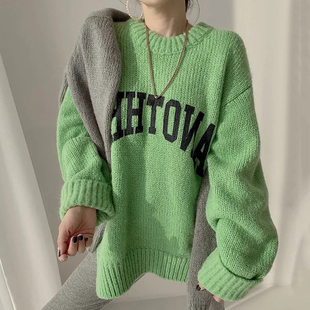 Amy - Pull en tricot avec lettres contrastées