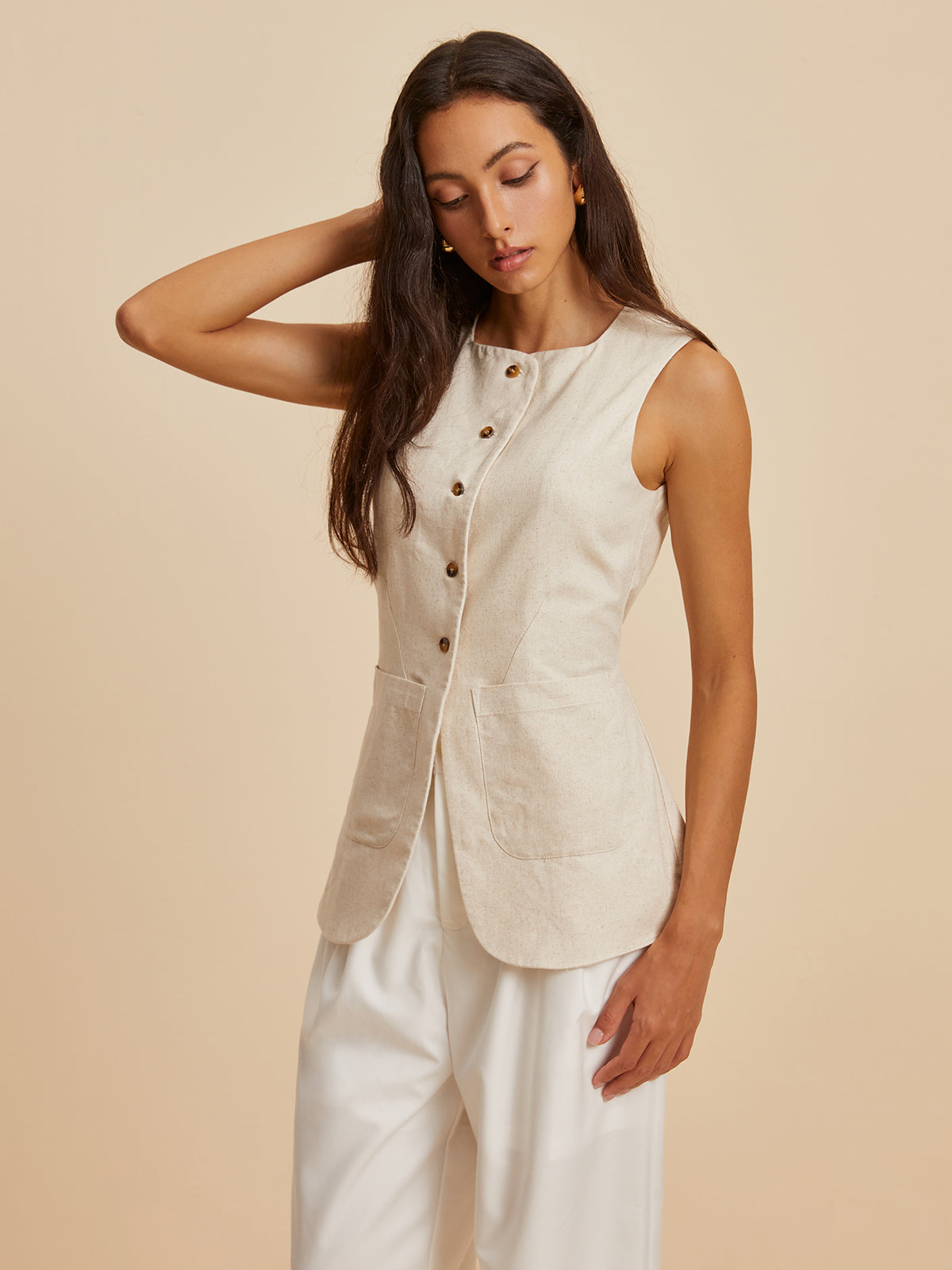 La Vie │ Gilet à poches en lin