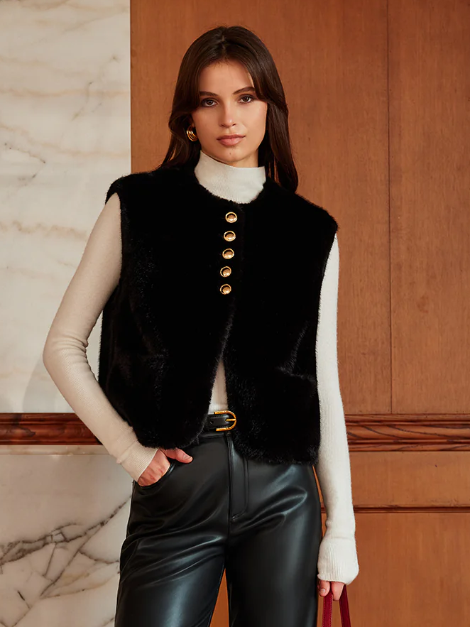 La Vie │ Gilet en fausse fourrure à col rond